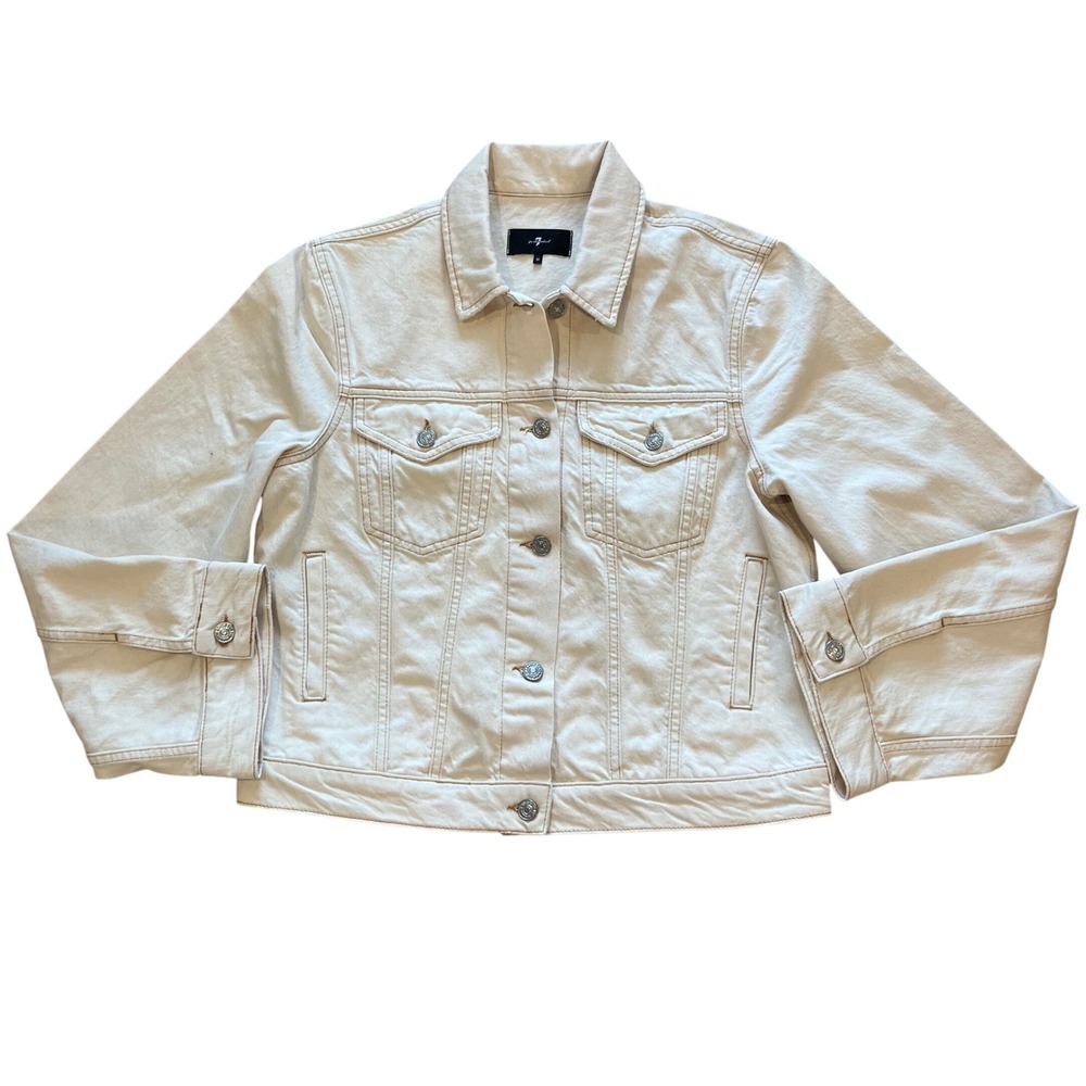 7 For All Mankind Cream Denim Trucker‎ Jacket Off White 7U101E35 SIY Size M